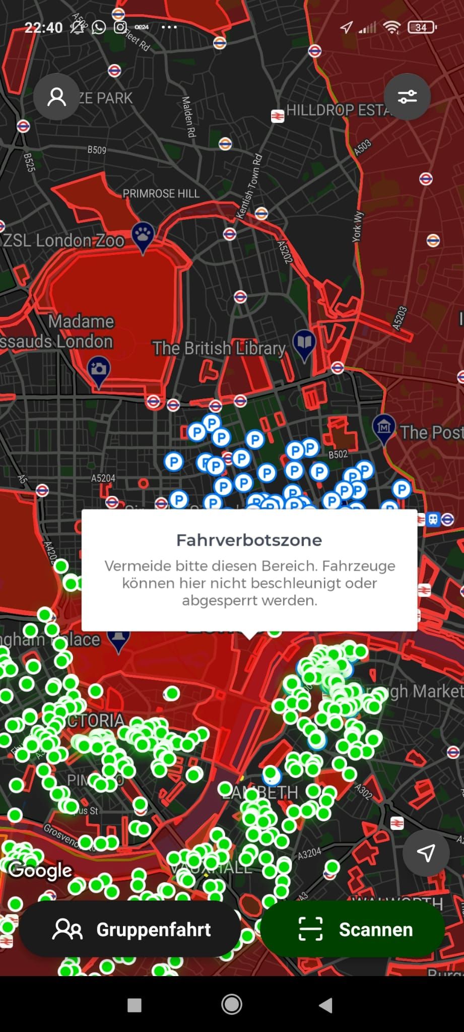 Die Innenstadt von London ist für Lime-Scooter momentan eine tiefrote Zone.