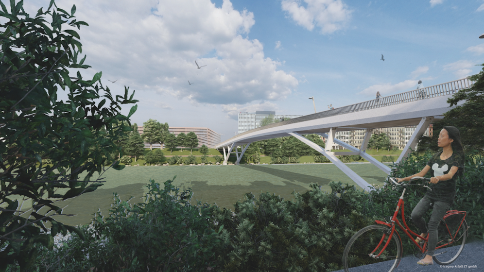 Der Erdberger Steg wird verbreitert und das Holztragwerk durch Stahl ersetzt.