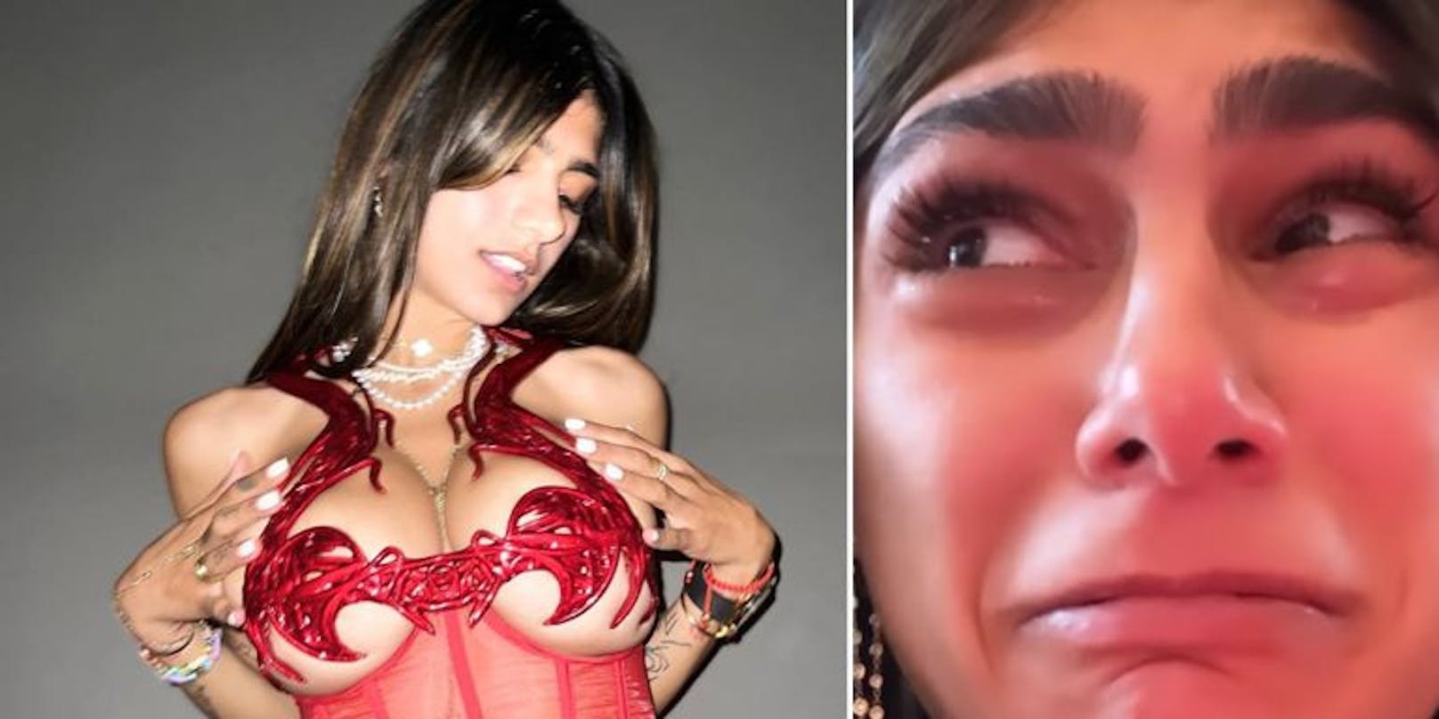 Ex-Pornostar Mia Khalifa weint auf Instagram.