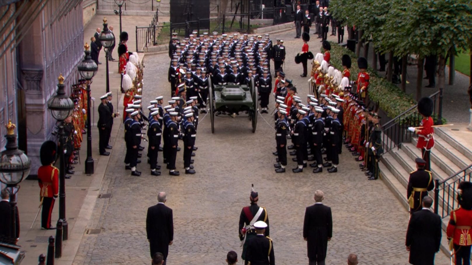 Hier wird der Sarg der Queen von Westminster Hall nach Westminster Abbey aufgebahrt sein.