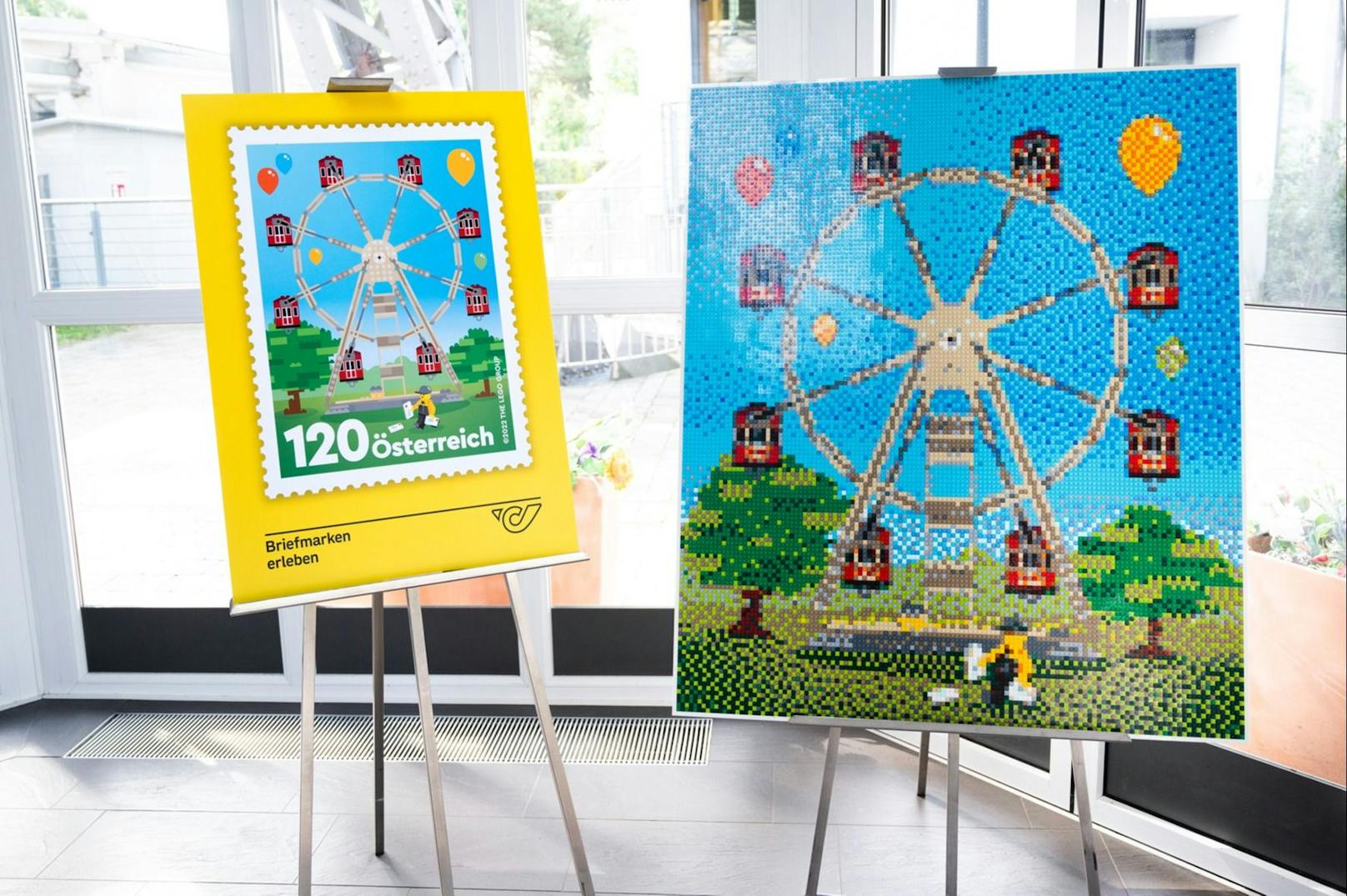 Wiener Riesenrad aus LEGO-Steinen auf neuer Sonderbriefmarke der Post.