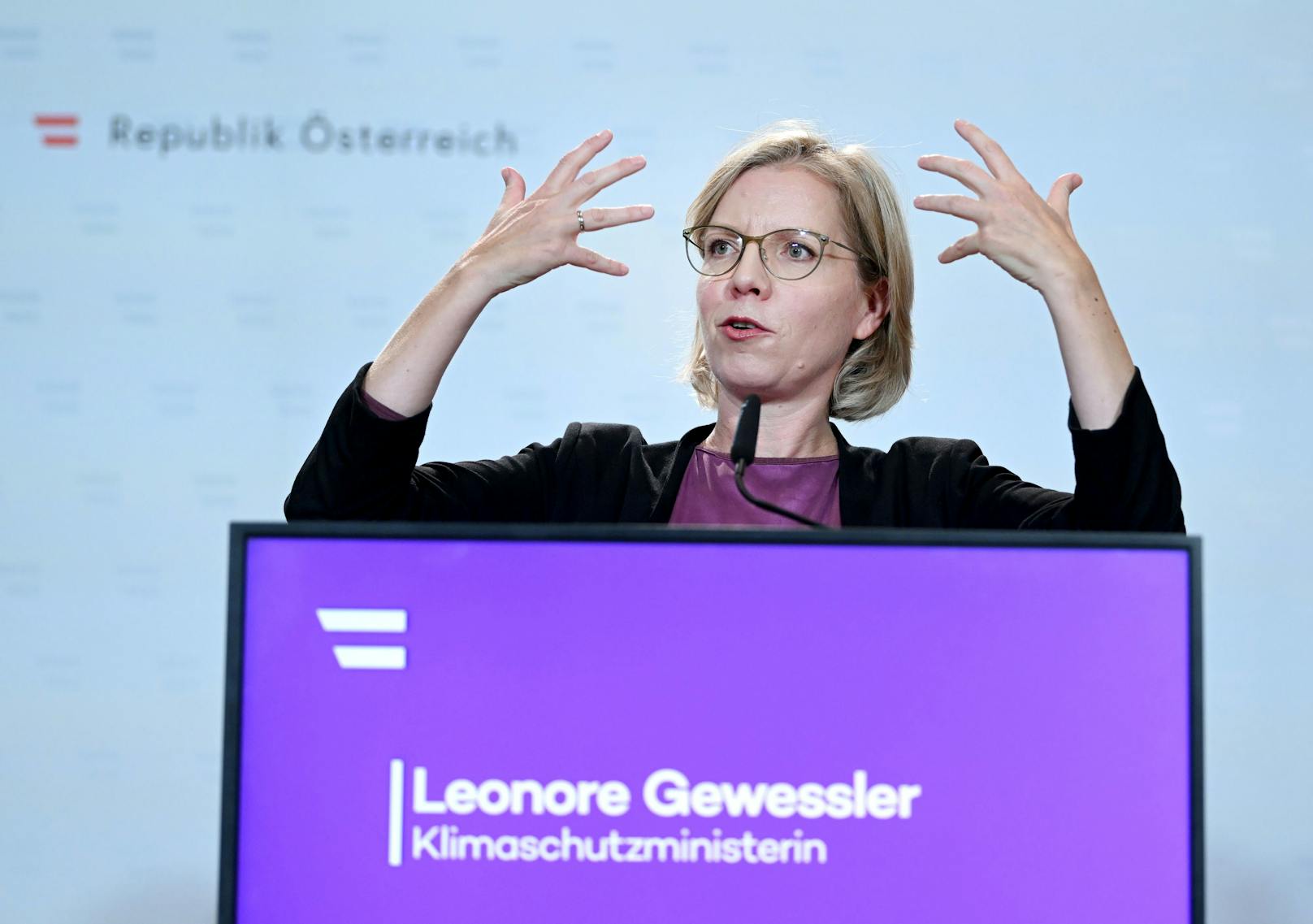 KIimaschutzministerin Leonore Gewessler (Grüne) im Rahmen der Präsentation der Energiesparkampagne am 12. September 2022.