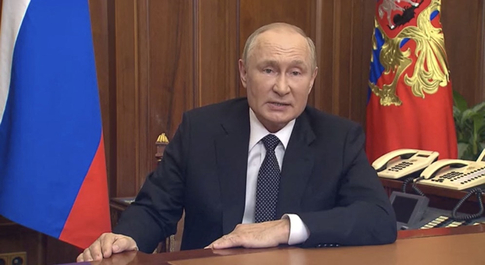 Russlands Präsident Wladimir Putin bei der Ankündigung der Teilmobilisierung der russischen Streitkräfte am 21. September 2022.