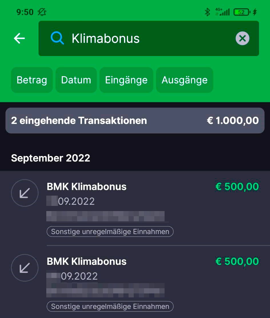 Bernd* aus Liesing erhielt den Klimabonus nach fast zwei Wochen ein zweites Mal ausbezahlt.