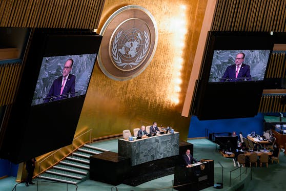 Außenminister Alexander Schallenberg bei seiner Rede bei der UN-Generalversammlung in New York.
