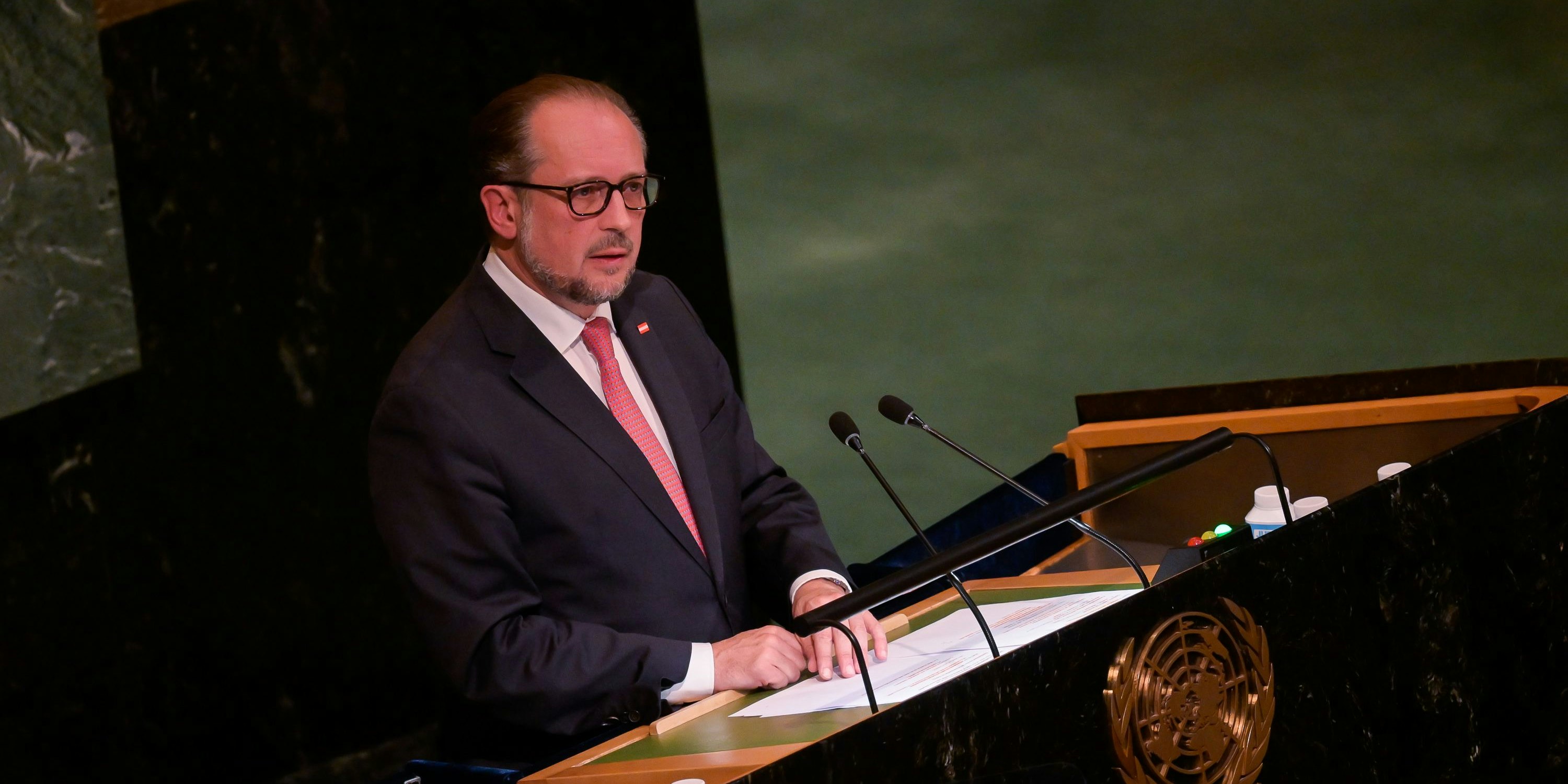 Außenminister Alexander Schallenberg bei seiner Rede bei der UN-Generalversammlung in New York.