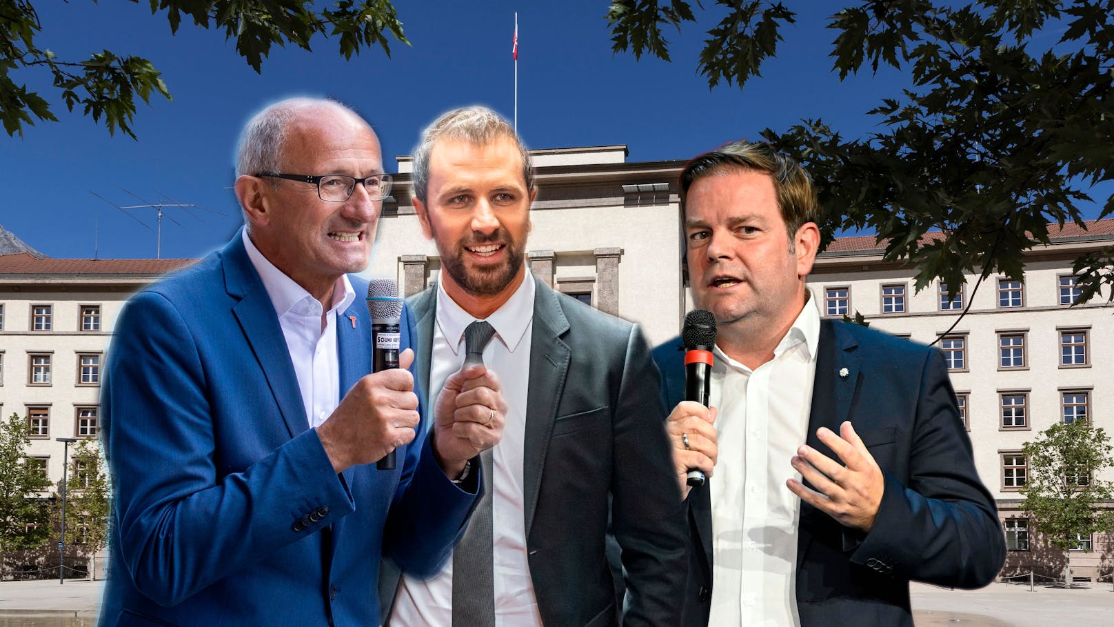 Tirol hat gewählt, im Bild: Anton Mattle (VP), Georg Dornauer (SP) und Markus Abwerzger (FP)