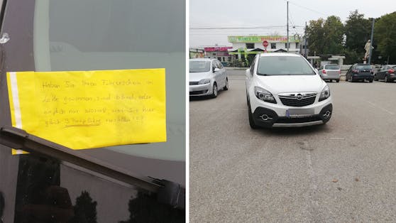 Weil der weiße Opel vier Parkplätze verstellte, kassierte er einen fiesen Brief.