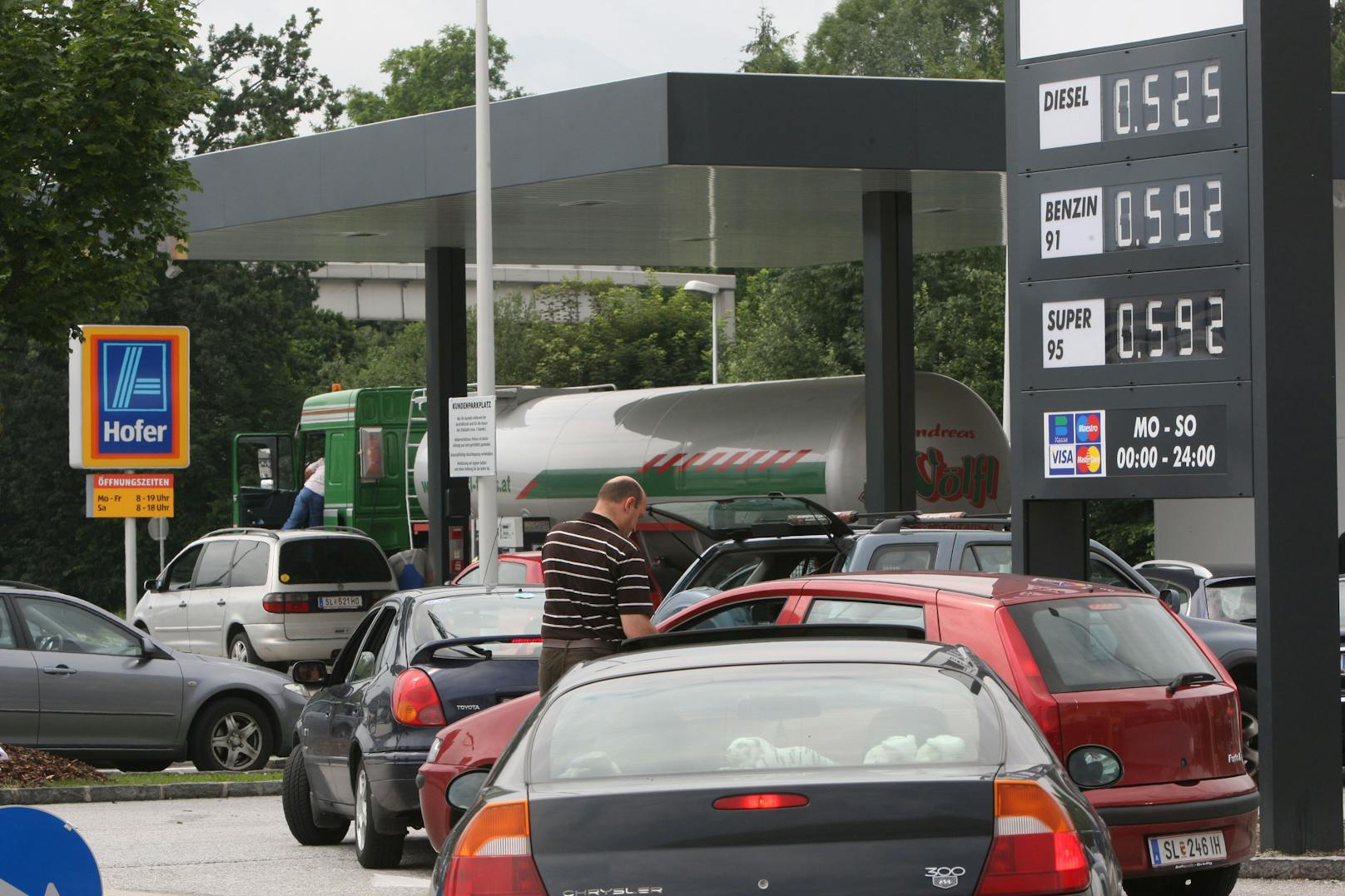 Großer Andrang bei der Eröffnung einer Diskont-Tankstelle in Salzburg 2009. Solche Preise hat man im Land schon lange nicht gesehen.