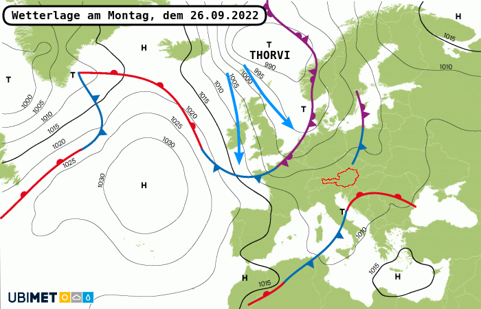 Wetterlage am Montag, dem 26.09.2022