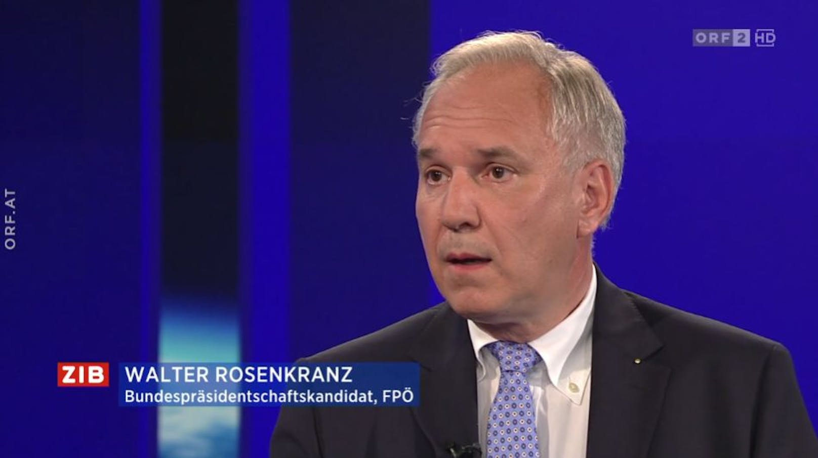 Hofburgkandidat Walter Rosenkranz in der ZIB2 zu Gast bei Martin Thür am 26. September 2022.