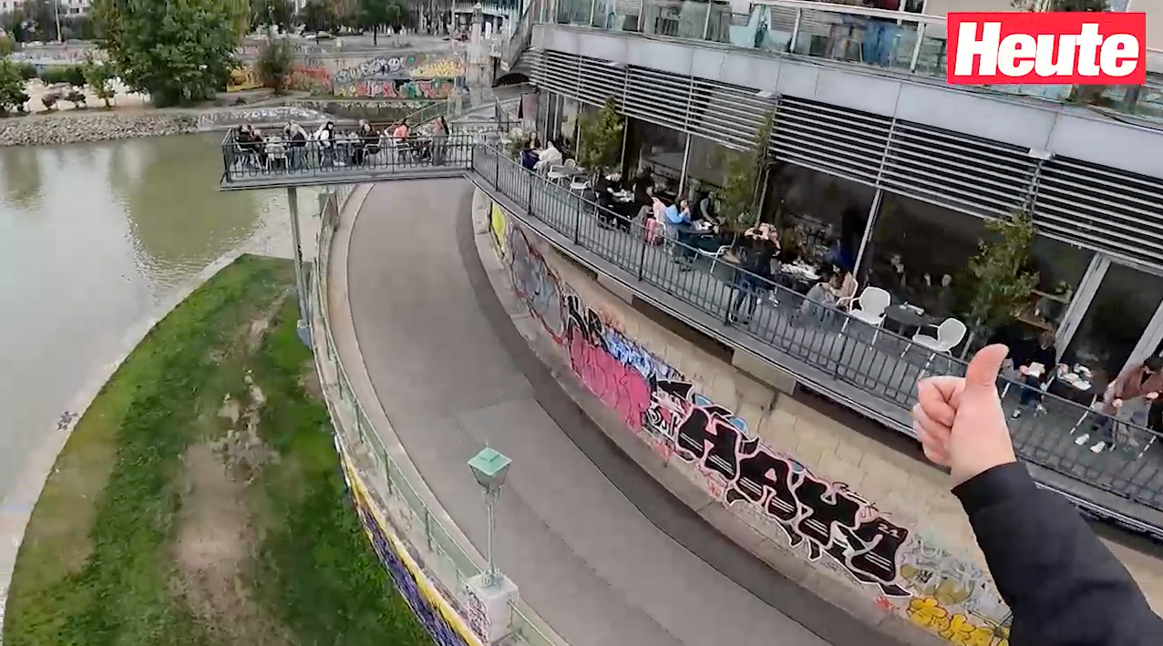 Der Flug über den Donaukanal in Wien aus der Ich-Perspektive