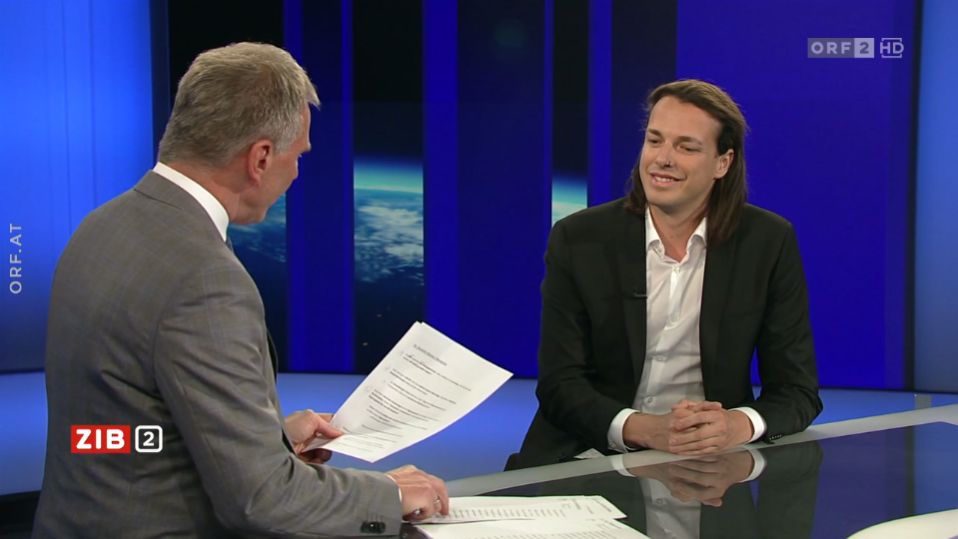 Dominik Wlazny alias Marco Pogo bei Armin Wolf in der ZIB2 am 27. September 2022.