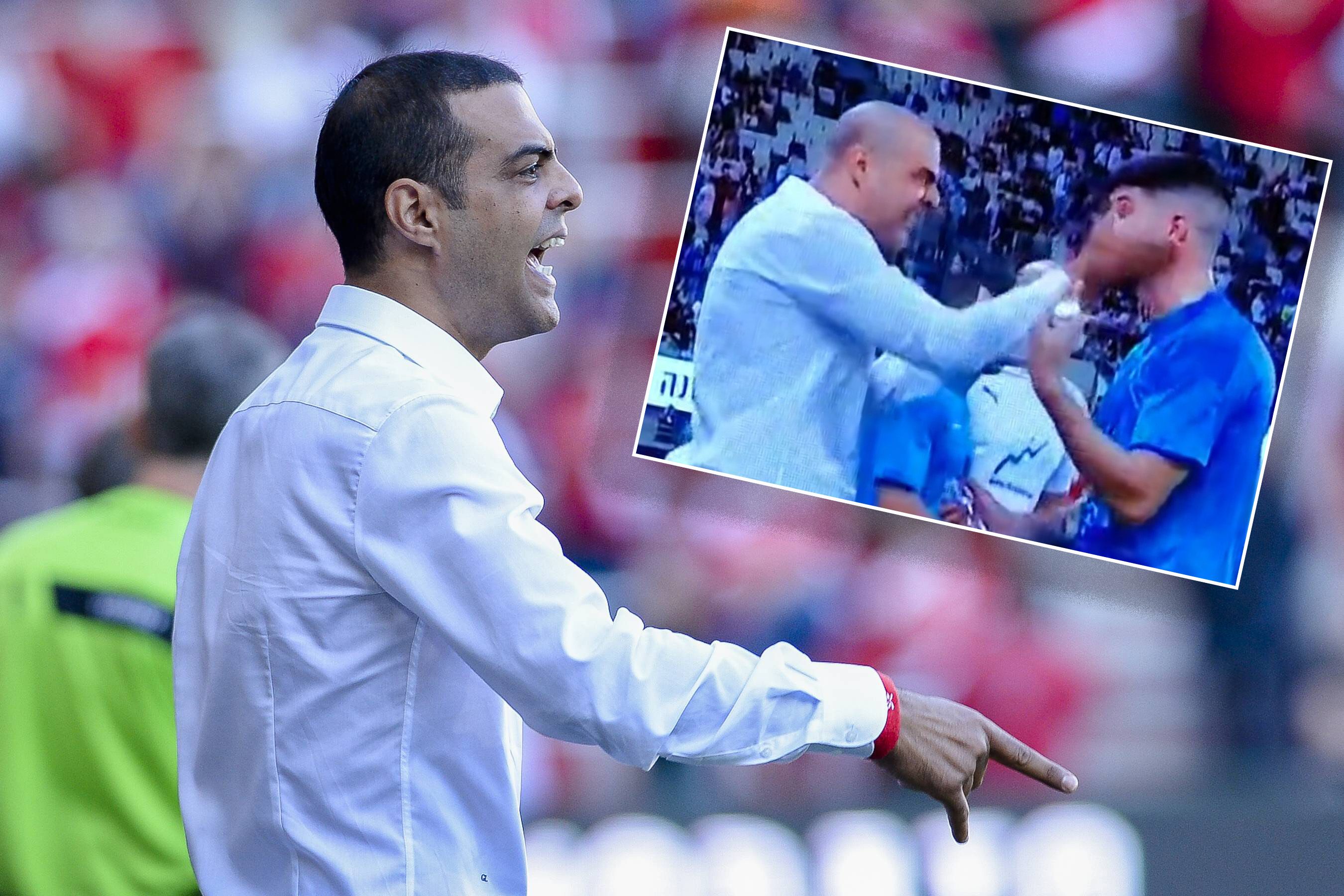 Israel U21-Coach Guy Luzon ohrfeigt seinen eigenen Spieler.