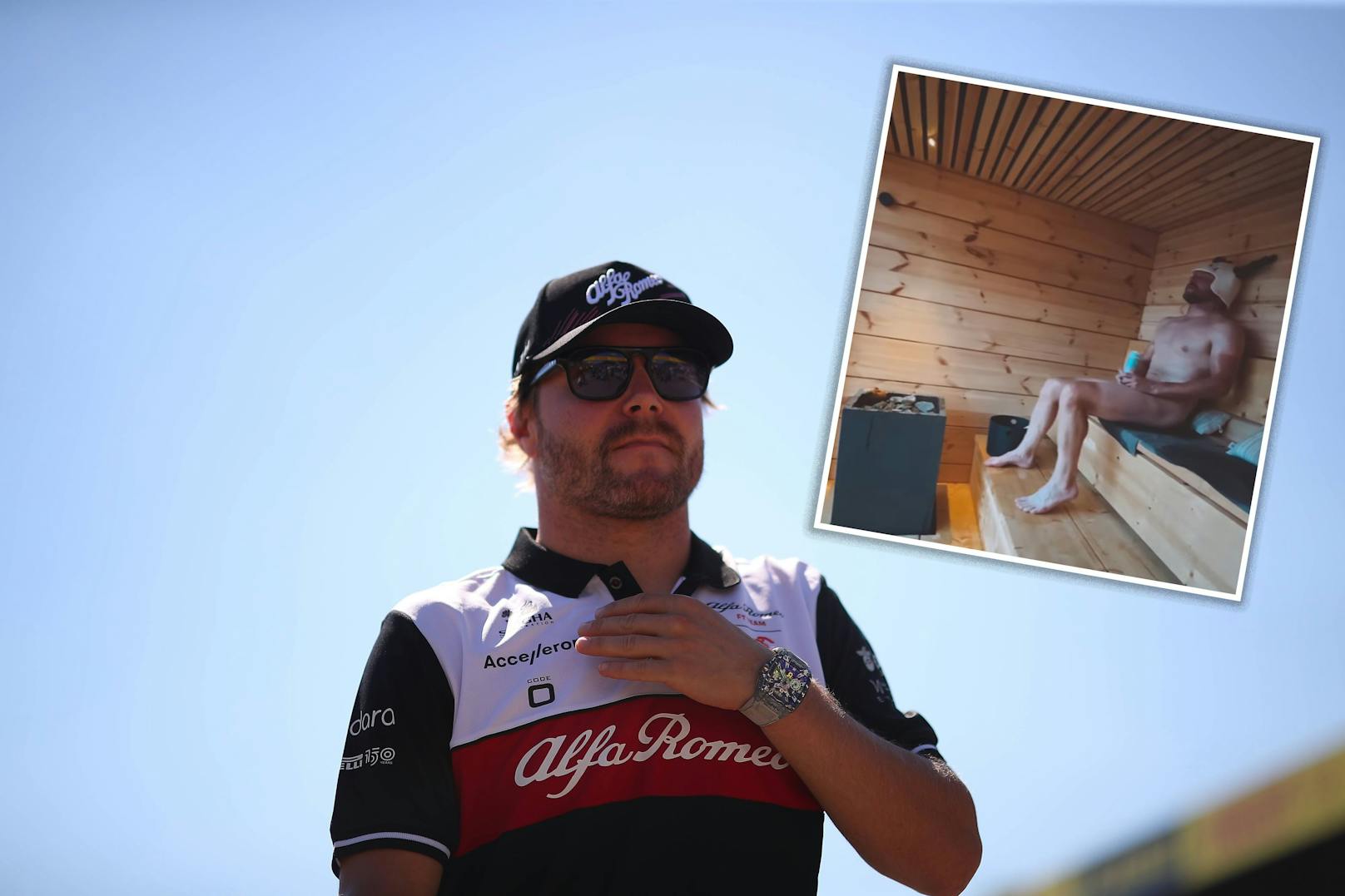 Formel-1-Star Valteri Bottas entspannt in der Sauna.