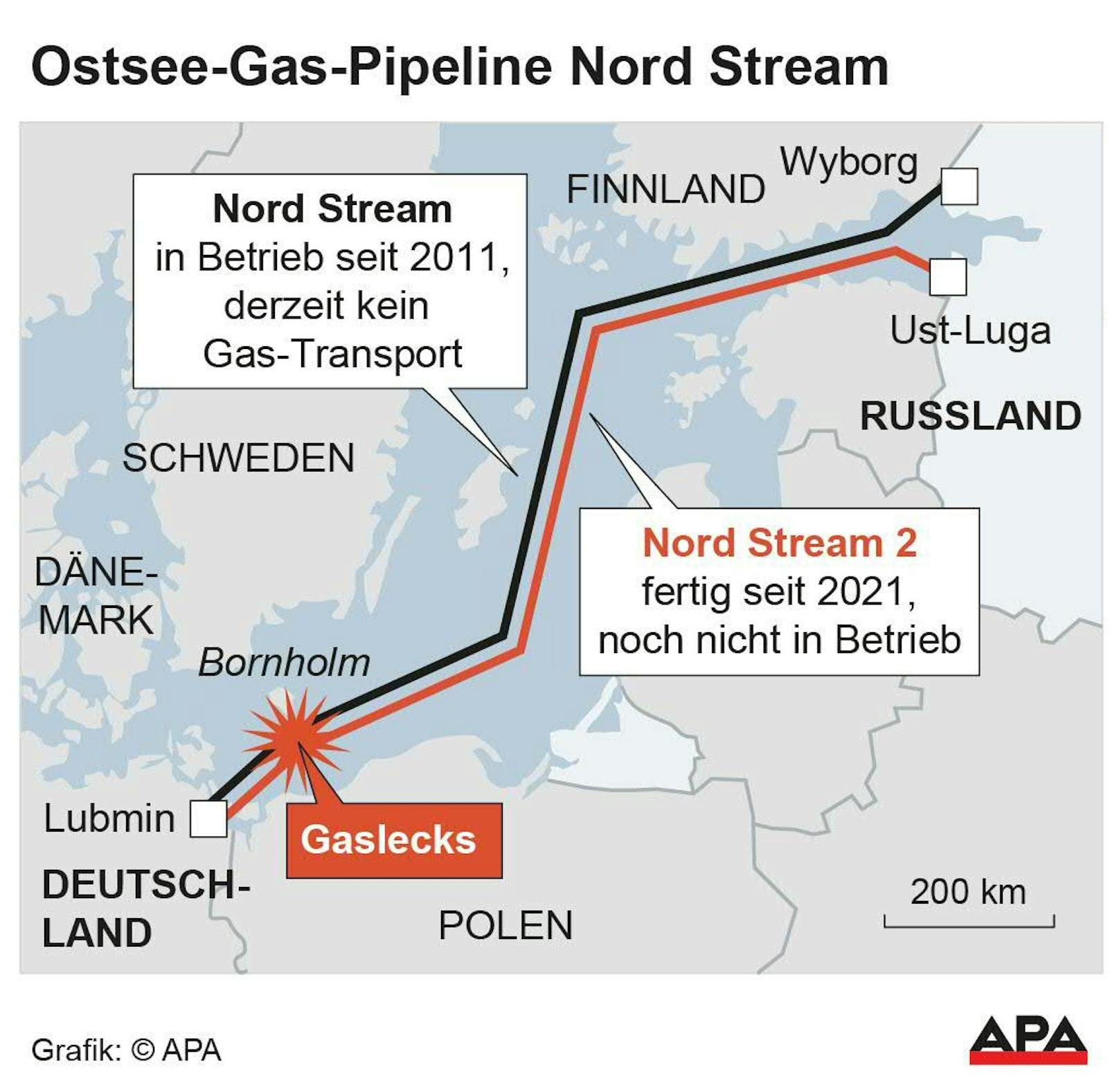 Verlauf der Nord Stream Pipelines.