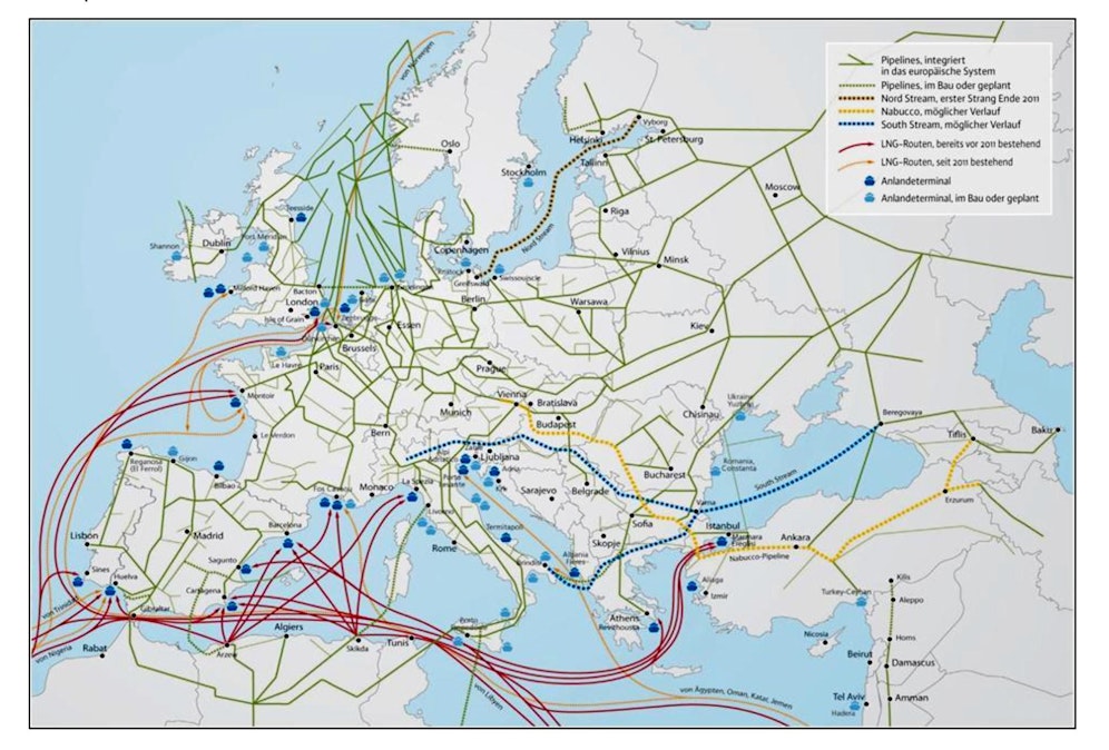 So verlaufen die Pipelines durch Europa.