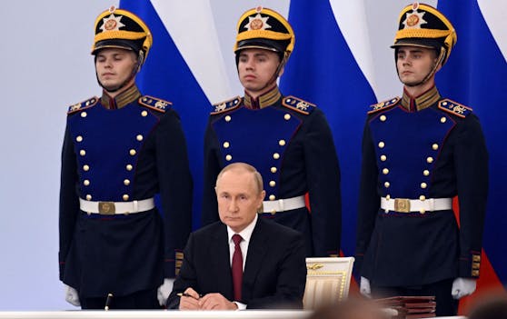 Wladimir Putin während der Zeremonie zur Annexion der besetzten ukrainischen Gebiete am Donezk, Luhansk, Cherson and Saporischschja am 30. September 2022 in Moskau.