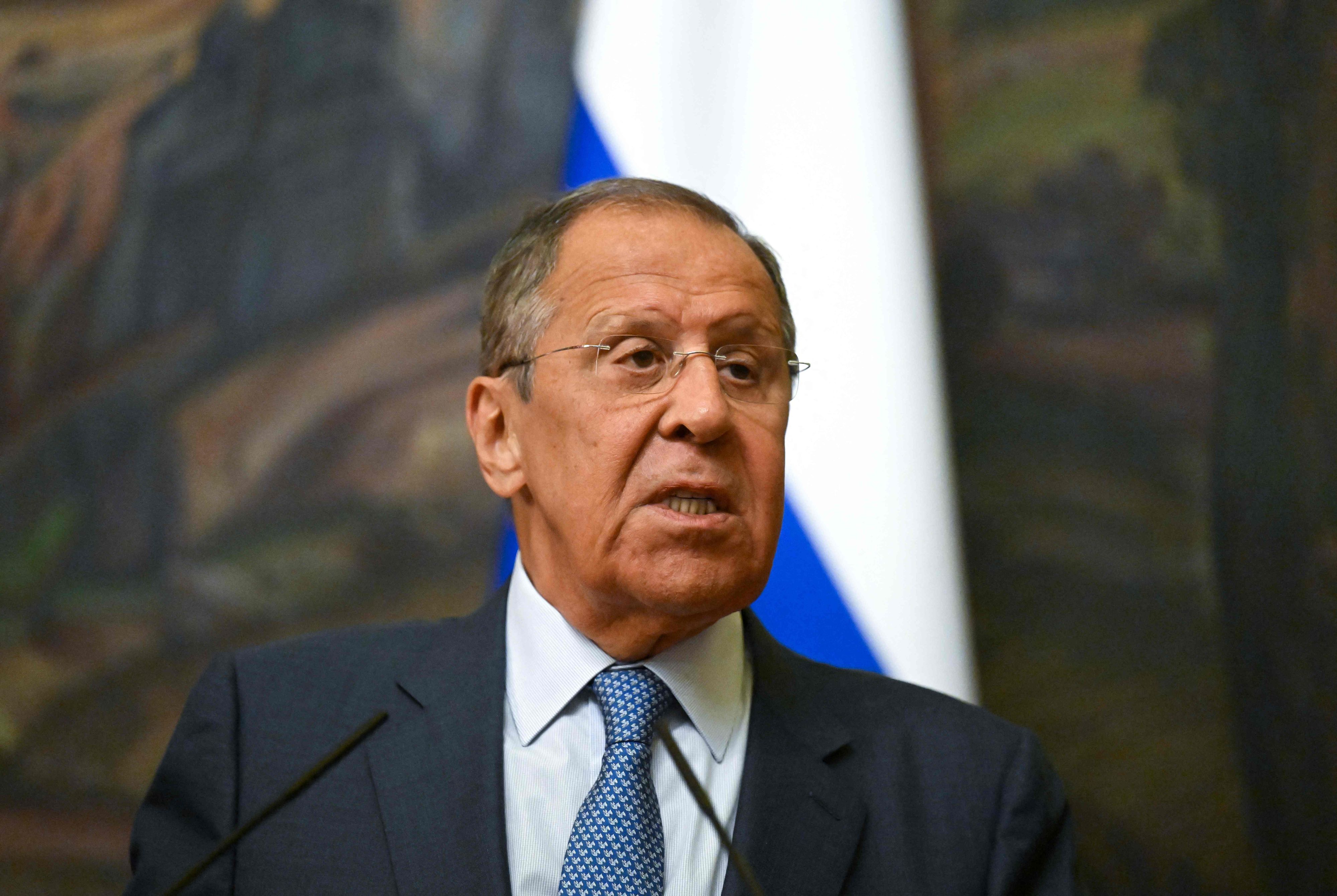 Download von www.picturedesk.com am 03.10.2022 (16:57).  Russia's Foreign Minister Sergei Lavrov attends a joint press conference with his Syrian counterpart following their talks in Moscow on August 23, 2022. (Photo by NATALIA KOLESNIKOVA / POOL / AFP) - 20220823_PD2350 - Rechteinfo: Rights Managed (RM) Nur für redaktionelle Nutzung! Werbliche Nutzung erfordert Freigabe: bitte schicken Sie uns eine Anfrage.