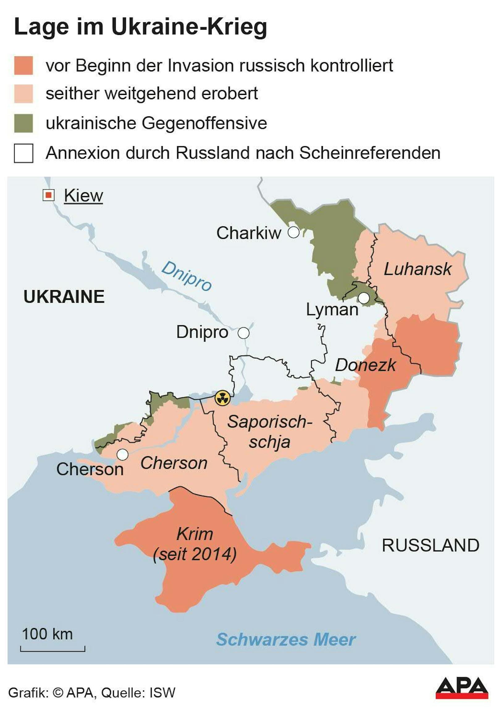Ukraine-Karte - diese Gebiete hat Putin besetzt.
