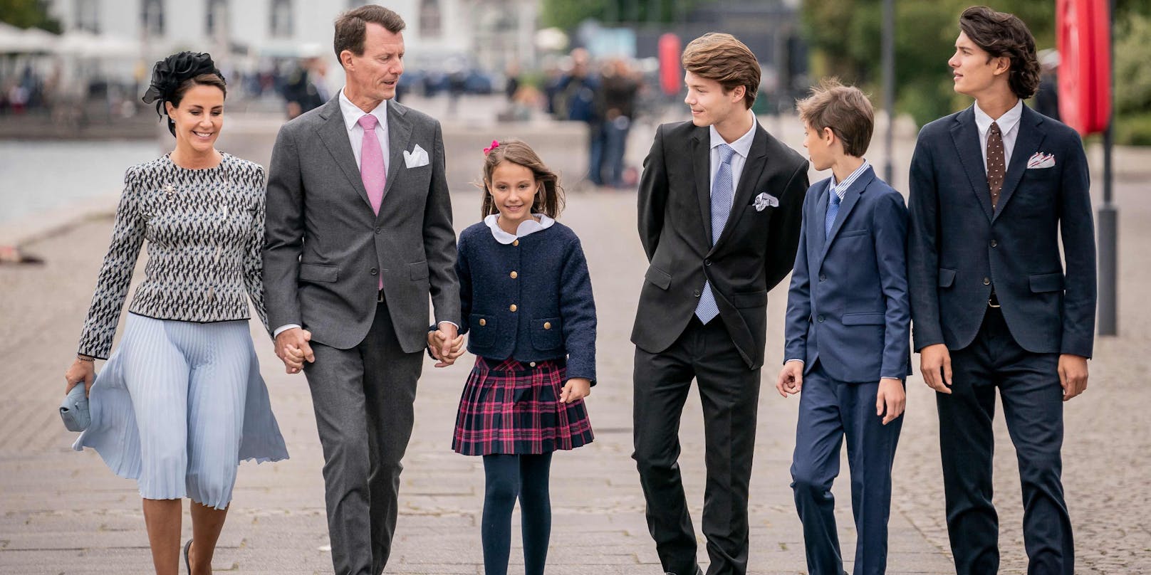 Das Ehepaar Prinzessin Marie und Prinz Joachim mit "Noch"-Prinzessin Athena und ihren Brüdern, Prinzessin Athena, Prinz Felix, Prinz Henrik und Prinz Nikolai