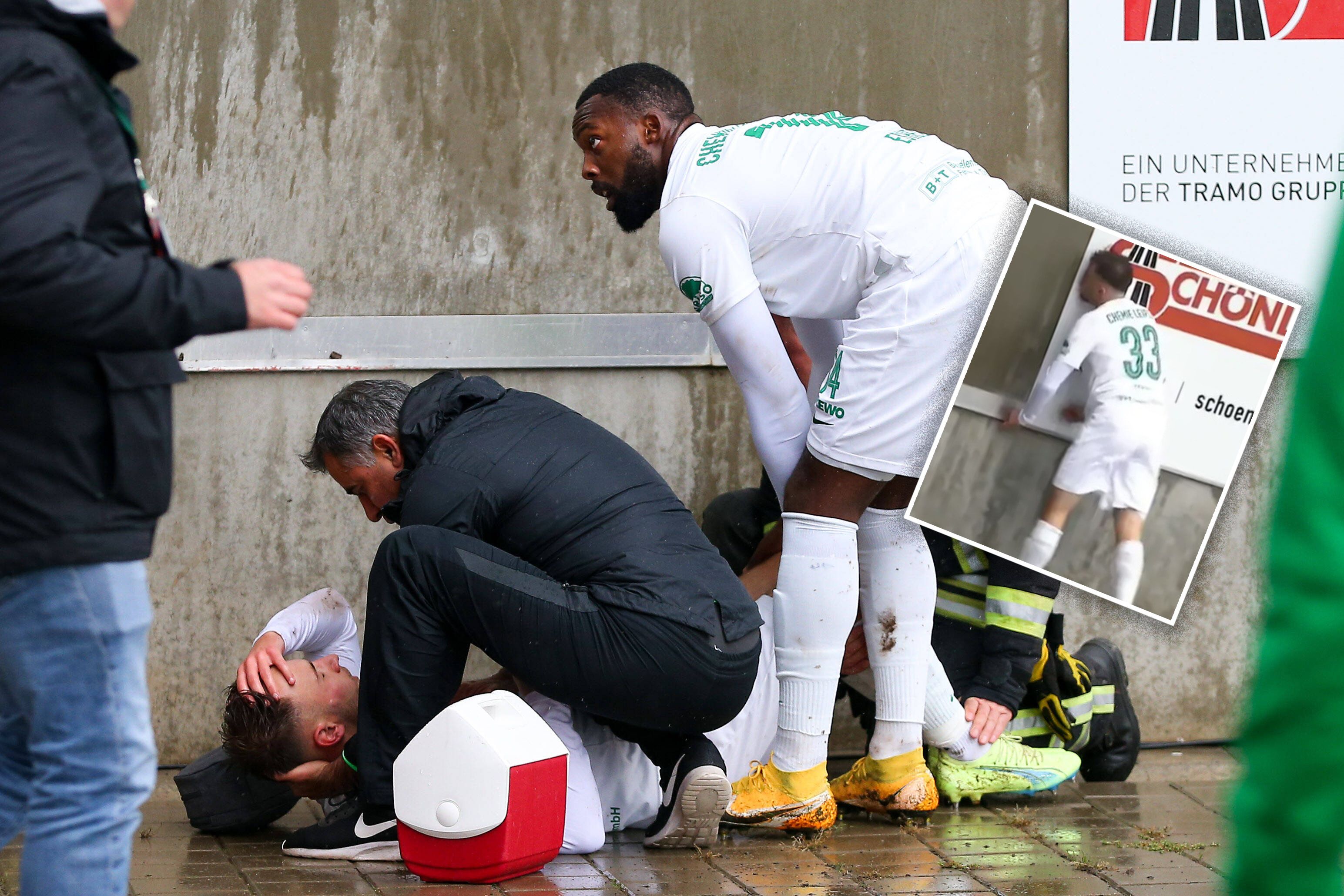 Leipzig-Stürmer Denis Jäpel musste behandelt werden. 