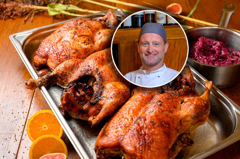 In seinem Restaurant Tancredi serviert Peter Neurath auch heuer Biogansl. Eine Portion mit Erdäpfelknödel und Rotkraut kostet 32 Euro.