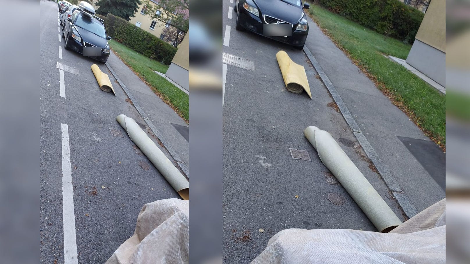 Um in seiner Straße einen Parkplatz zu ergattern, reservierte ein Wiener mit zusammengerollten Teppichen.