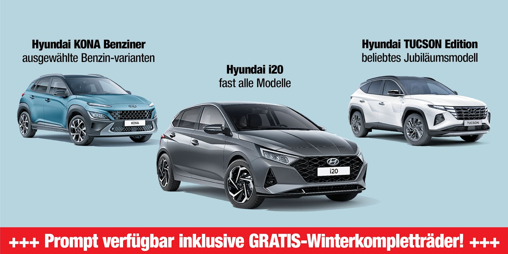 Zum 30-jährigen Jubiläum: Drei Hyundai-Modelle mit Winter-Kompletträdern zum Top-Preis!