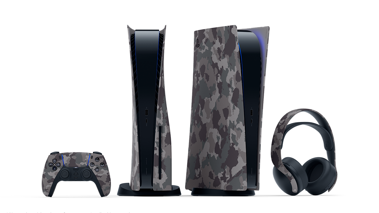 Neue Farbe Grey Camouflage für DualSense Wireless-Controller, PS5-Konsolen-Cover und PULSE 3D-Wireless-Headset 