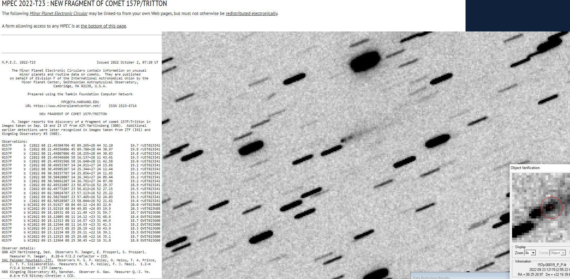 Hobbyastronom Martin Jäger entdeckte den Mini-Kometen, der vom Mutterkometen 157P/Tritton abgesplittert ist. 