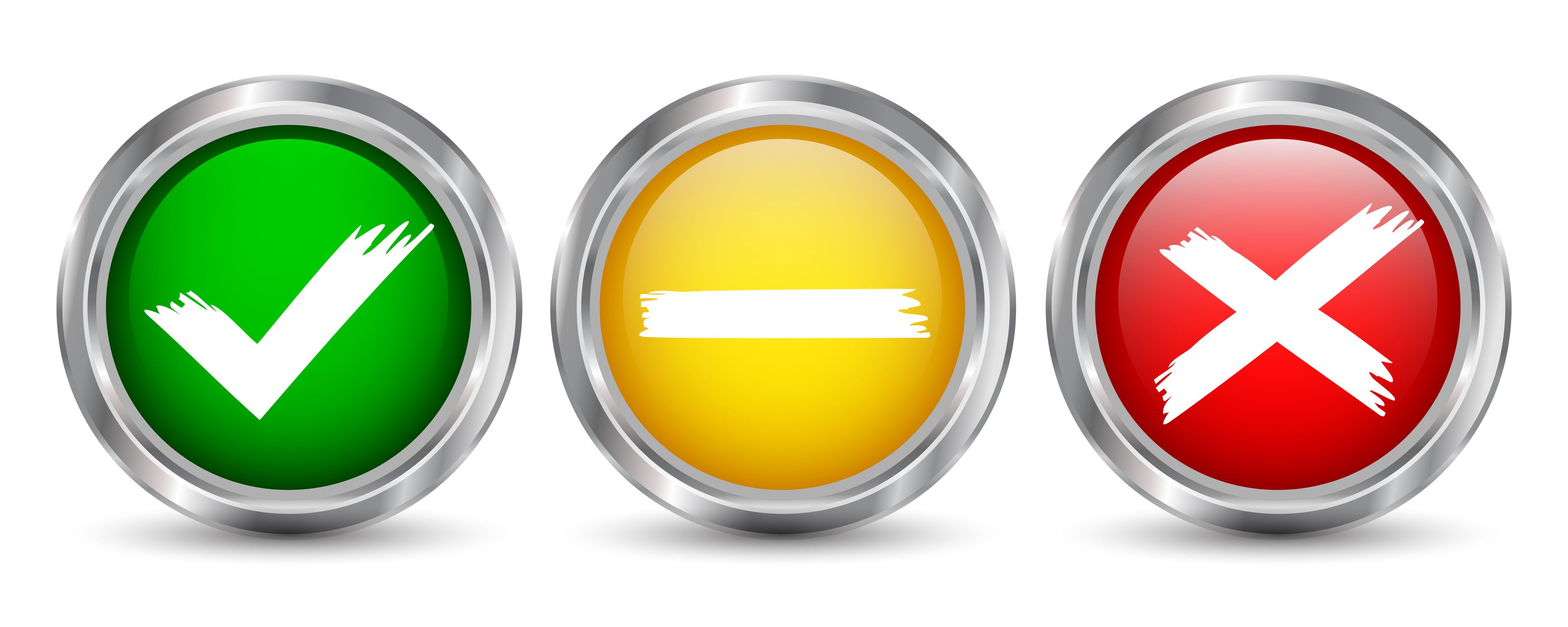 Grünes Symbol: alles okay; bei Rot heißt es Achtung.