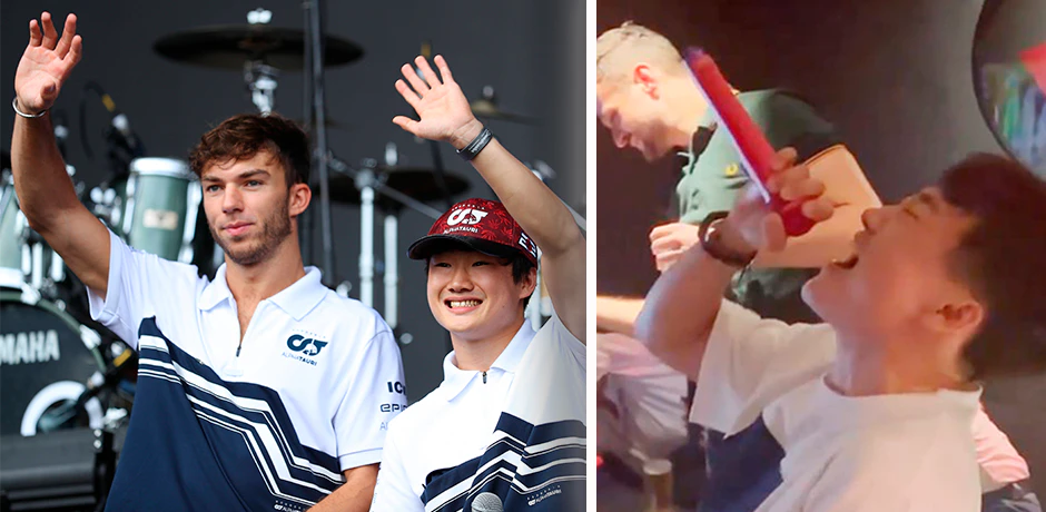 Pierre Gasly und Yuki Tsunoda machten einen Abstecher in eine Karaokebar. Leider wurde ihr Gesang mitgefilmt. 