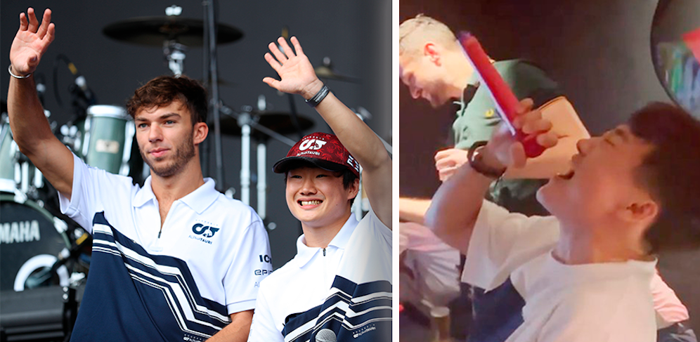 Pierre Gasly und Yuki Tsunoda machten einen Abstecher in eine Karaokebar. Leider wurde ihr Gesang mitgefilmt. 