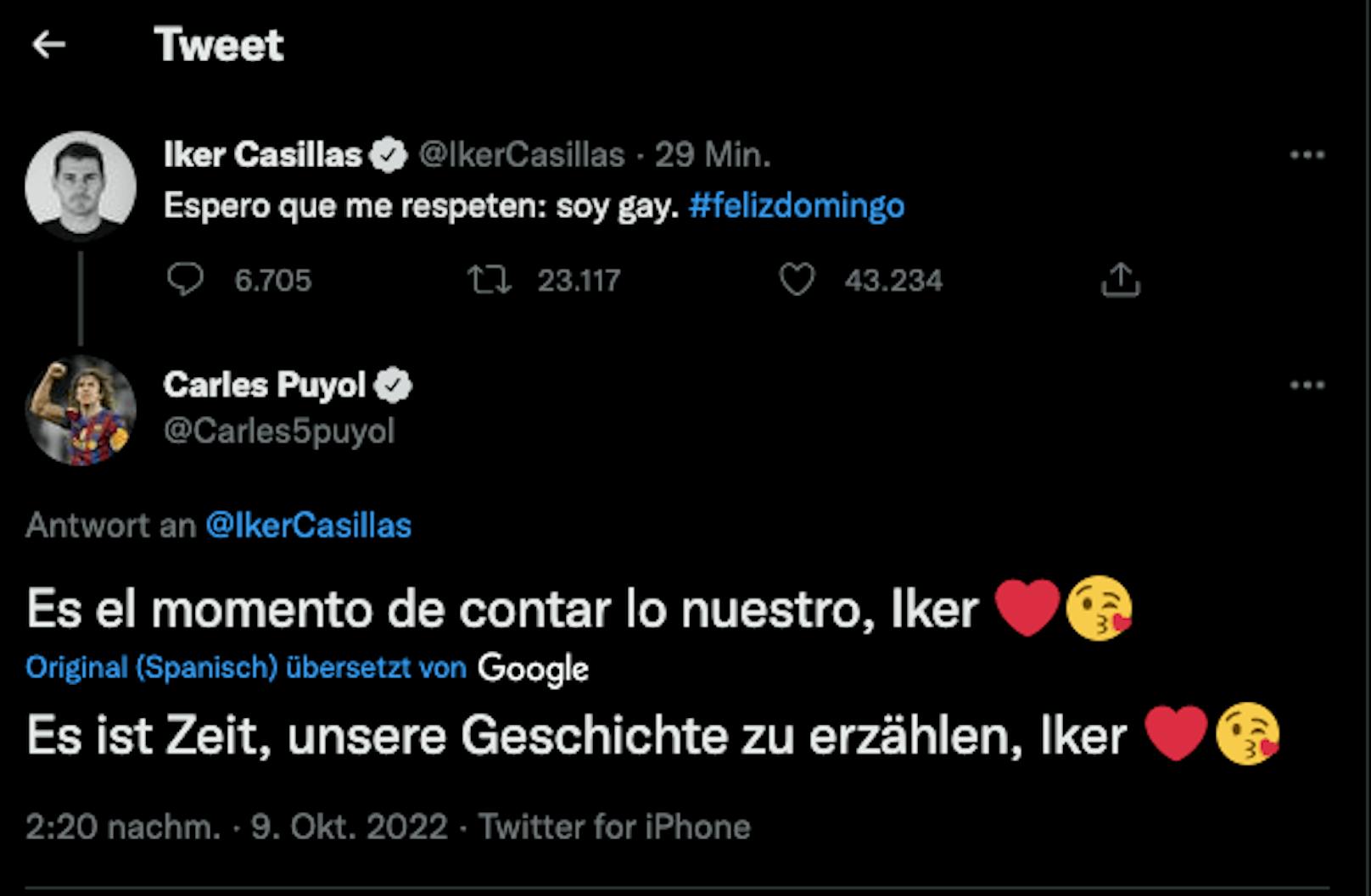 Der Casillas-Tweet und der Kommentar von Carles Puyol.