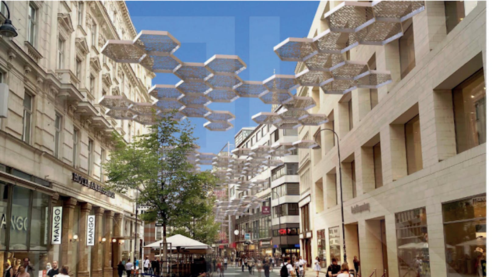 Segeltücher sollen City in Wien beschatten – so wie in dieser Visualisierung.&nbsp;