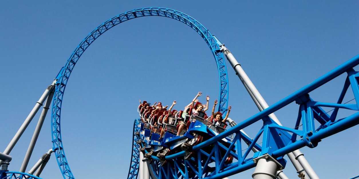 "Rust, Germany - July 12, 2011: Visitors of the Europa - Park theme park enjoying their ride on the Blue Fire rollercoaster one of the latest attractions. The Europa - Park is the largest seasonal theme park in the world and is situated near the borders of Germany, France and Switzerland."