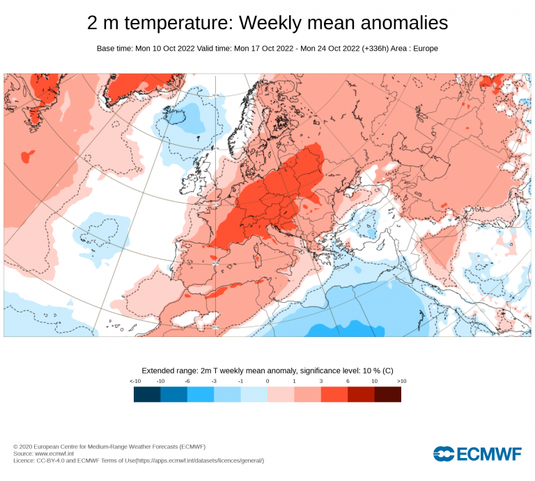 Abweichung der 2m-Temperatur vom langjährigen Durchschnitt