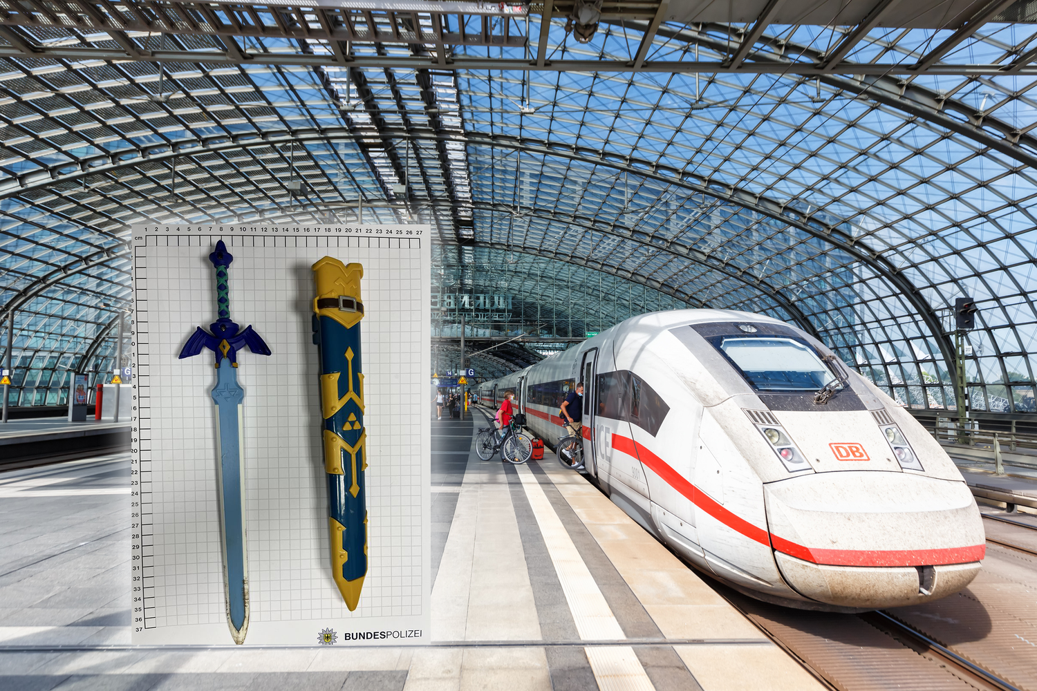 Dieses Schwert legte der Mann vor sich auf den Tisch des ICE.