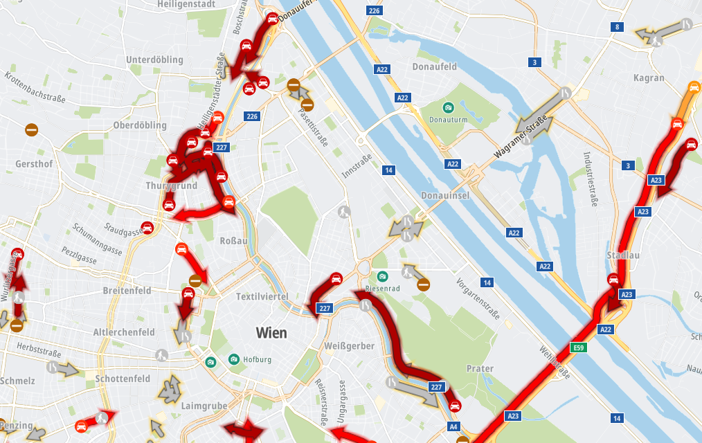 Hier staut es sich im Frühverkehr in Wien