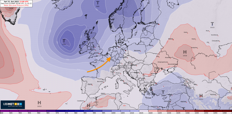 Luftdruckverteilung am kommenden Samstag