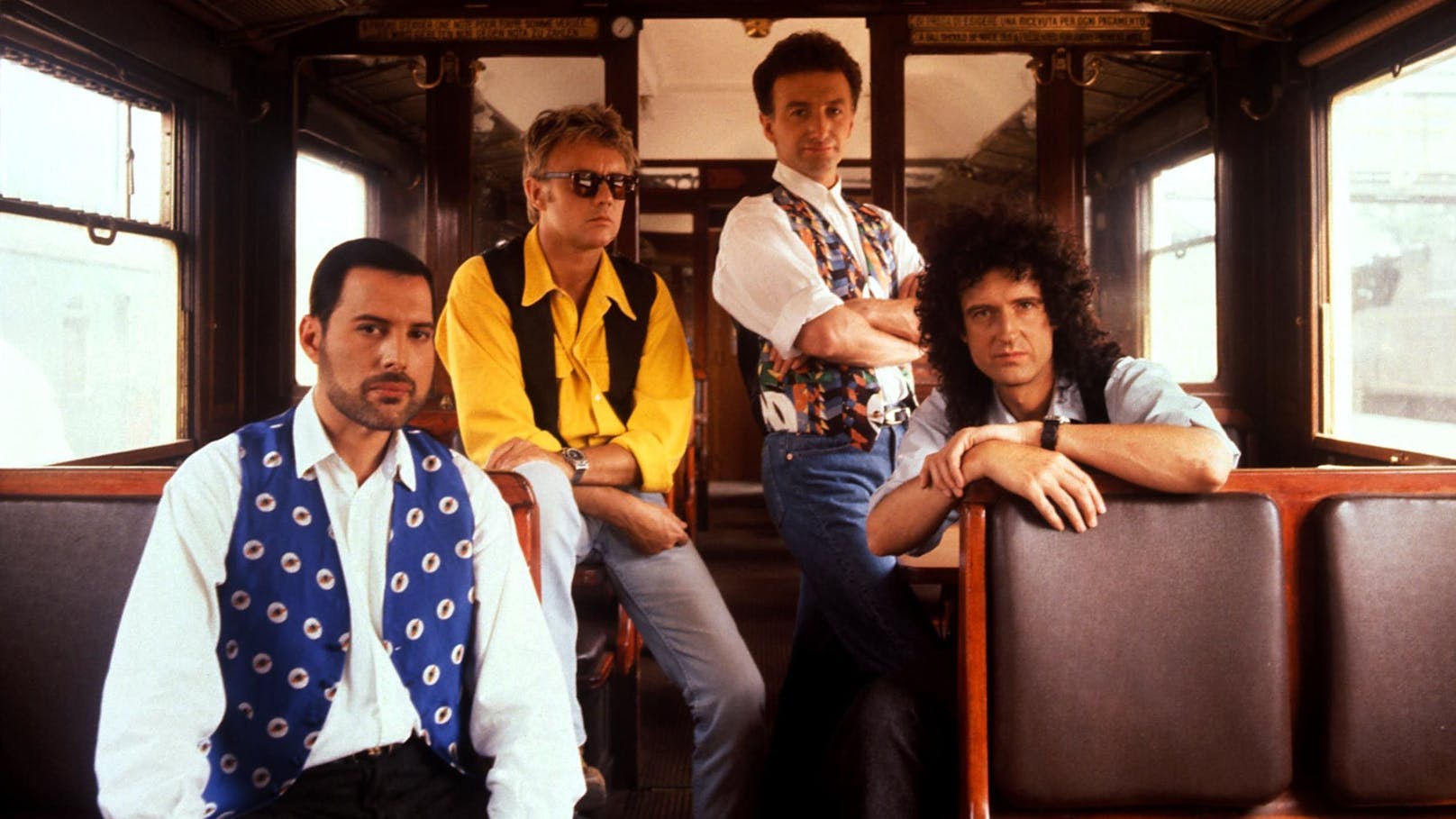 Queen mit Freddie Mercury anno 1989 bei den Aufnahmen zum Video "Breakthru".