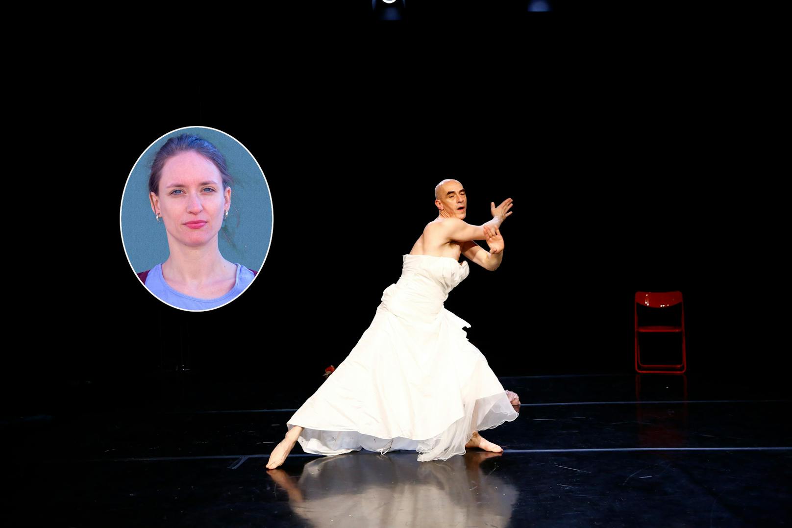 Ives Thuwis trägt im Stück "Liebe üben" ein Kleid. Für Caroline Pucher (li.) ist die Aufregung darum unverständlich.