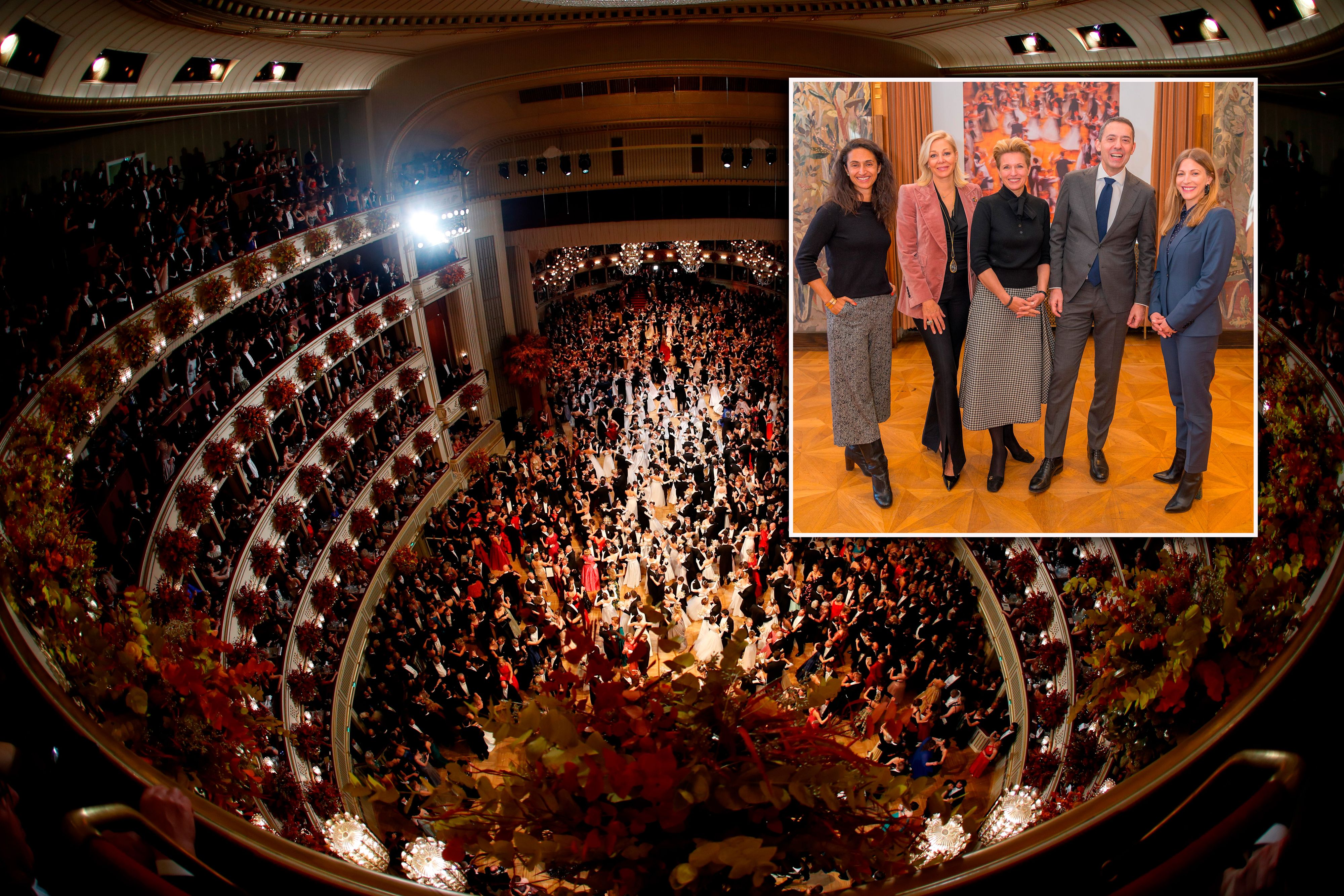 Am 16. Februar 2023 organisiert ein neues Komitee den Opernball: Maryam Yeganehfar, Nadja Swarovski, Birgit Reitbauer, Bogdan Roščić und Katha Häckel-Schinkinger (v.l.).