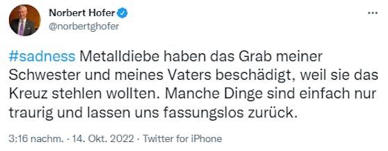 Familiengrab verwüstet Norbert Hofer 