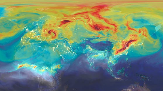Eine im Oktober 2022 veröffentlichte Karte der CO2-Emissionen auf der Nordhalbkugel der Erde.