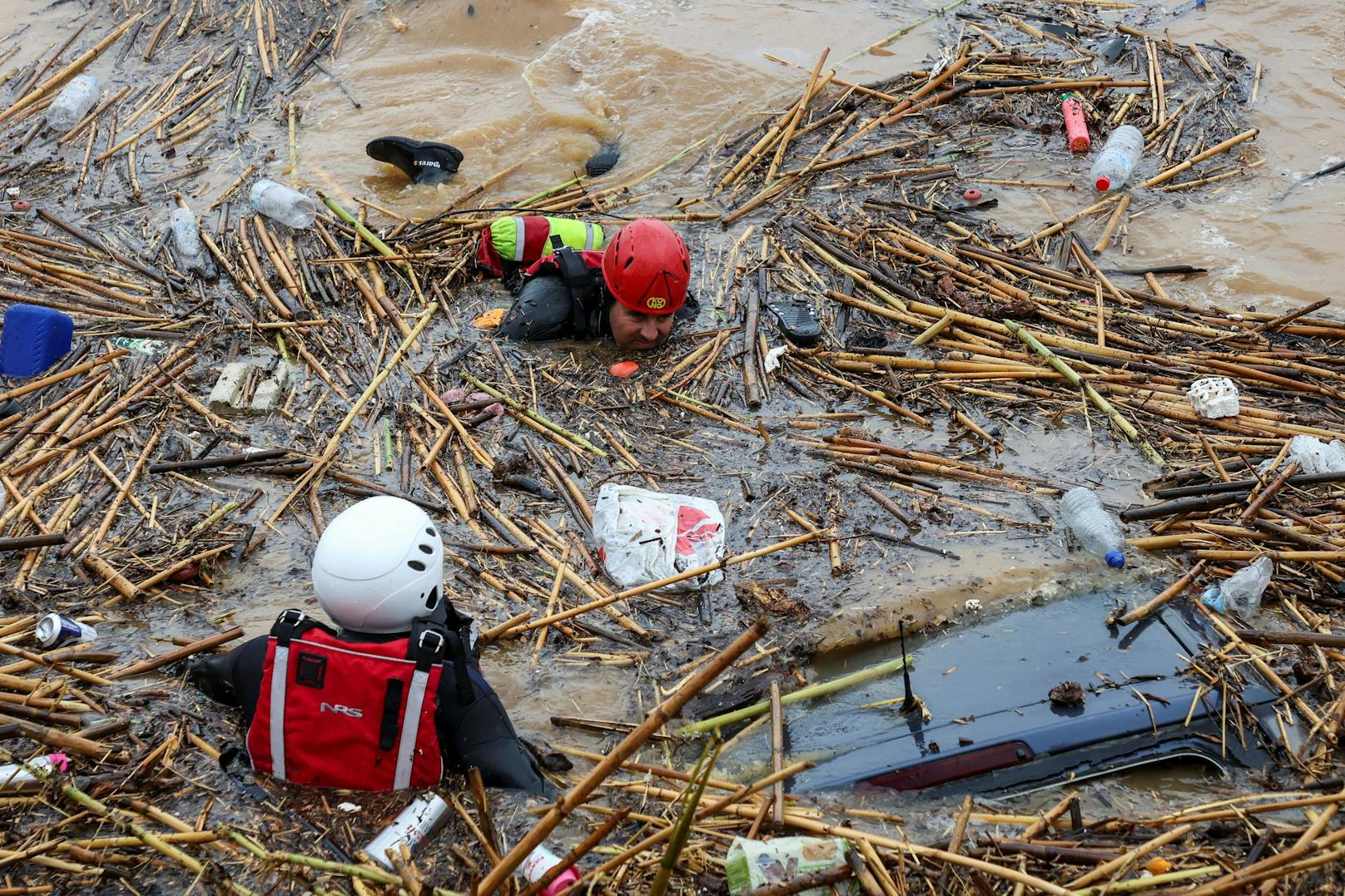 Bilder der Verwüstung nach einem heftigen Unwetter nahe der kretischen Hauptstadt Heraklion am 15. Oktober 2022.