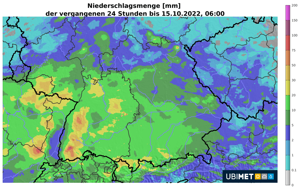 Unter anderem im Weststau des Schwarzwaldes hat es bereits mehr als 50 mm geregnet.