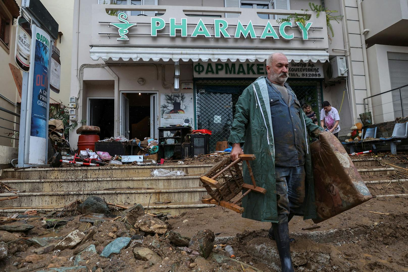 Bilder der Verwüstung nach einem heftigen Unwetter nahe der kretischen Hauptstadt Heraklion am 15. Oktober 2022.