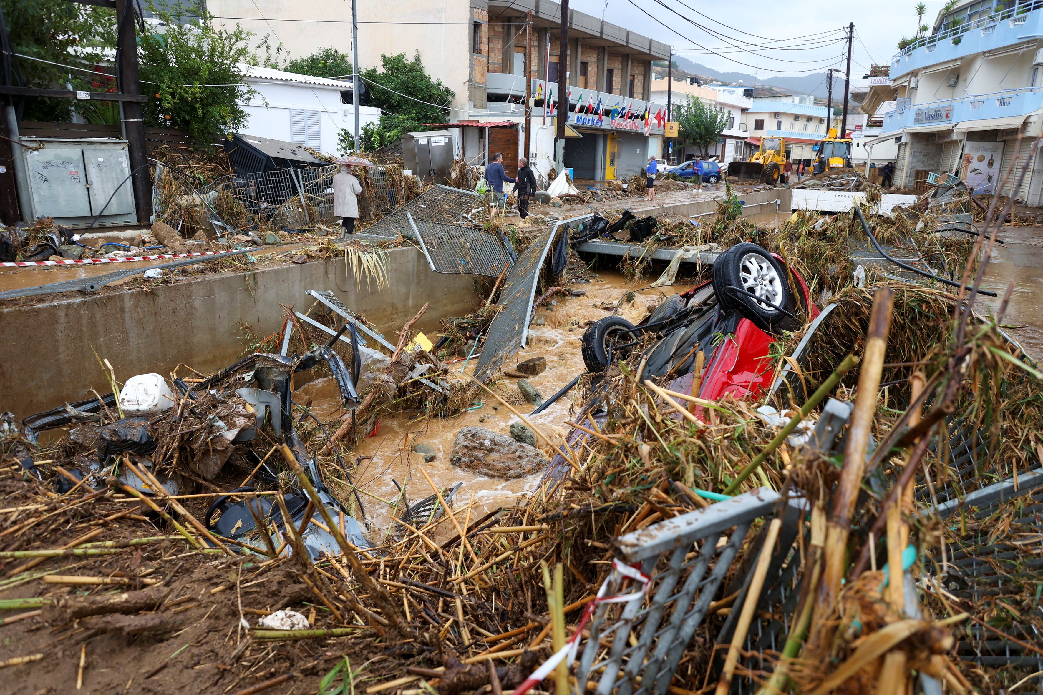 Bilder der Verwüstung nach einem heftigen Unwetter nahe der kretischen Hauptstadt Heraklion am 15. Oktober 2022.